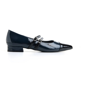 Ballerina a punta in vernice con cinturini - NAVY