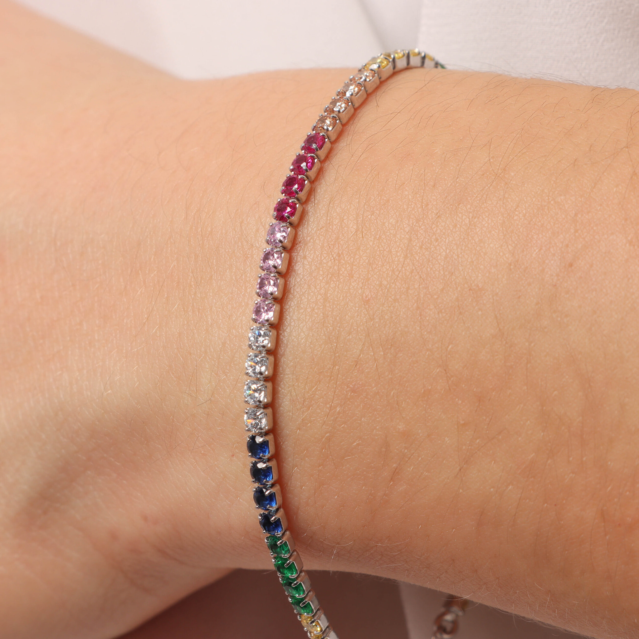 Bracciale Tennis Arcobaleno in Argento 925 placcato Platino con Cubic Zirconia
