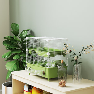 Cage pour hamster 2 niveaux roue sphère bac à sable tuyaux biberon eau dim. 44,5 x 28 x 44 cm blanc vert