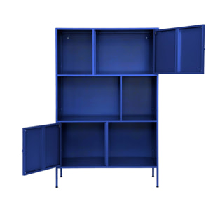 Buffet. meuble de rangement industriel métal bleu 6 compartiments. L 80 x P 35 x H 125cm - Oklahoma