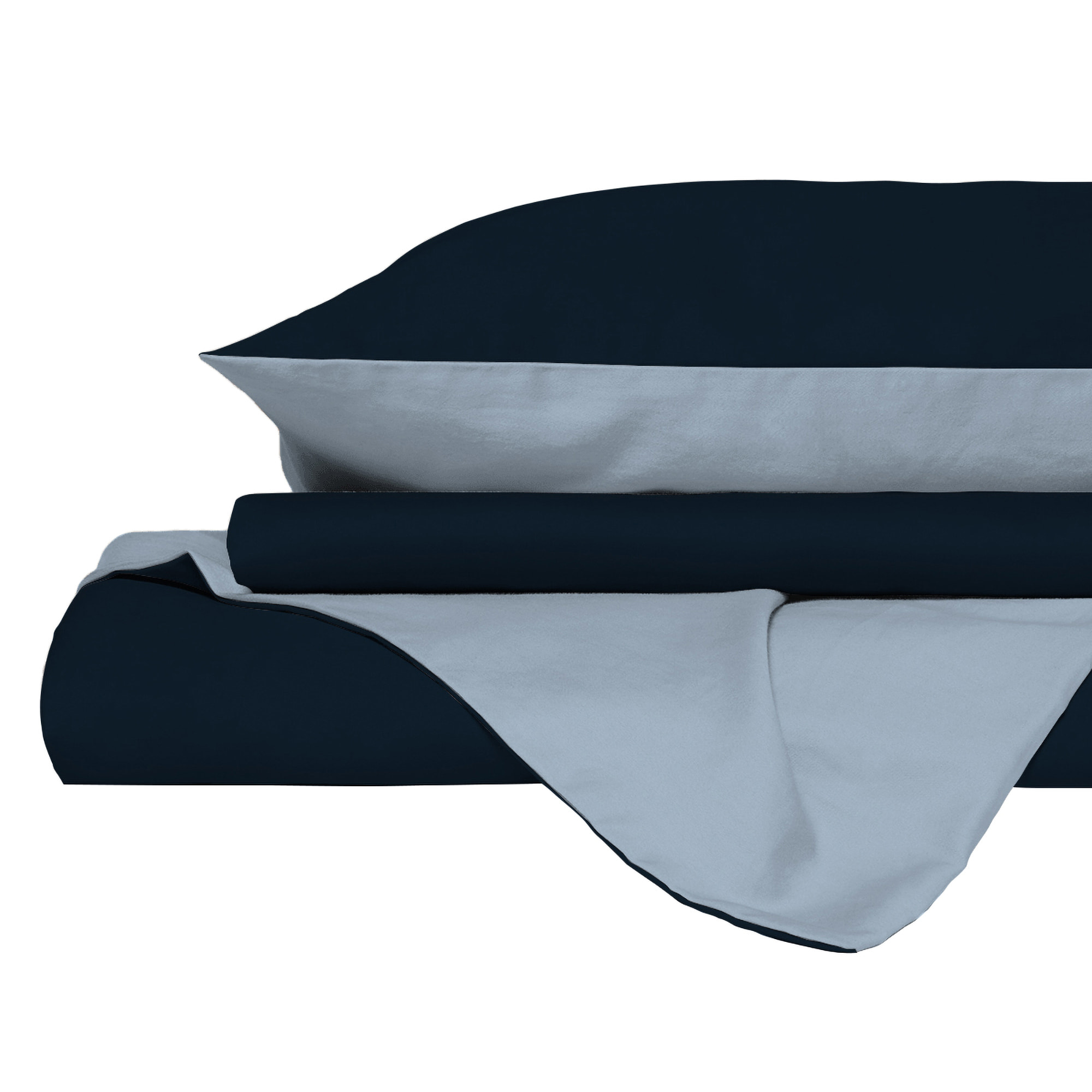 PARURE COPRIPIUMINO NATURAL COLOR, 100% Cotone, Made in Italy - BLU SCURO/AZZURRO