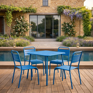 Ensemble table de jardin carrée et 4 chaises bleu EVORA