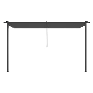 Pérgola de Pared de Jardín 4x3 m Gazebo Exterior Cenador con Techo Retráctil Tela de Poliéster y Marco de Acero para Patio Terraza Balcón Gris Oscuro