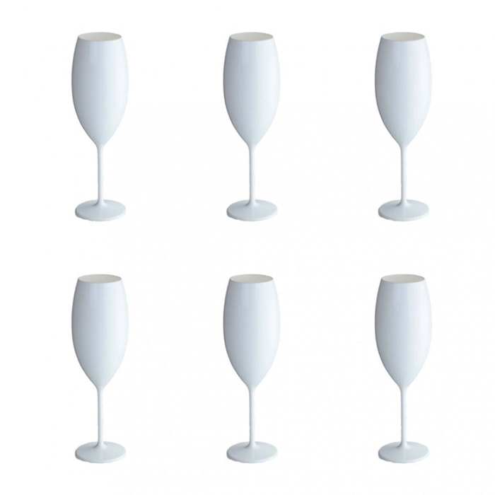 Flutes à champagne blanches en acrylique 210ml - lot de 6