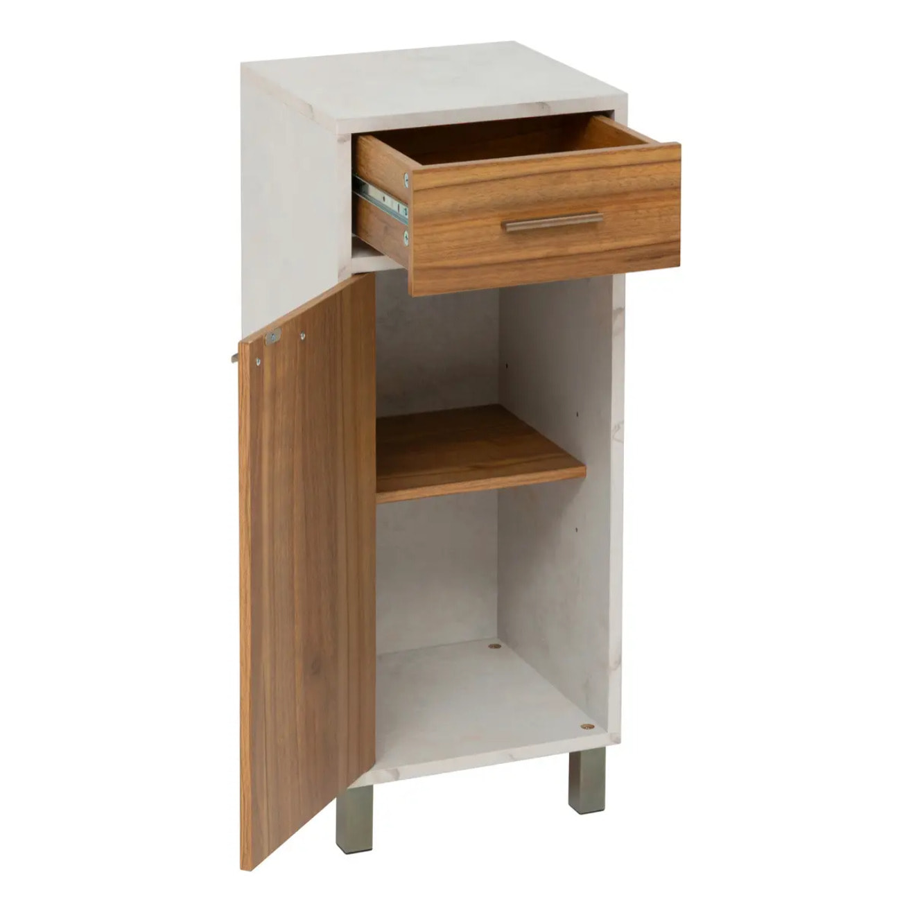 Meuble bas 1 porte 2 niveaux Come bois et effet marbre