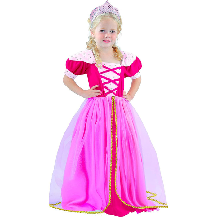 Principessa Fucsia Costume Carnevale con Coroncina Travestimento Bambina