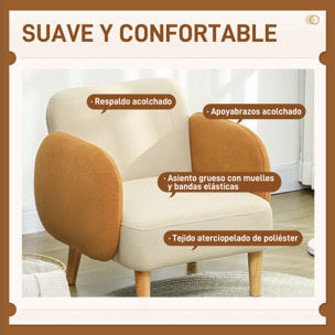 HOMCOM Sillón de Salón Nórdico Butaca para Dormitorio con Reposabrazos y Patas de Madera Sofá Individual Carga 120 kg para Oficina Sala de Estar Beige y Ocre
