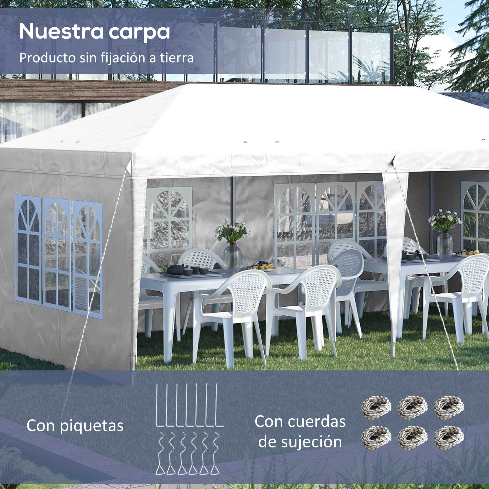 Carpa Plegable 6x3 m con 4 Laterales Desmontables Cenador de Jardín con 4 Ventanas Visibles y Bolsa de Transporte para Patio Terraza Blanco