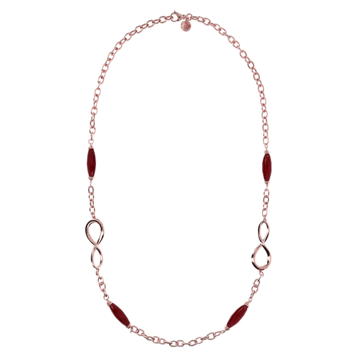 Collana Lunga con Pietre Naturali Quarzo Rosso Placcata Oro Rosa 18kt