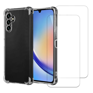 Coque Samsung Galaxy A34 Antichoc coins renforcés Silicone + 2 Vitres en verre trempé Protection écran