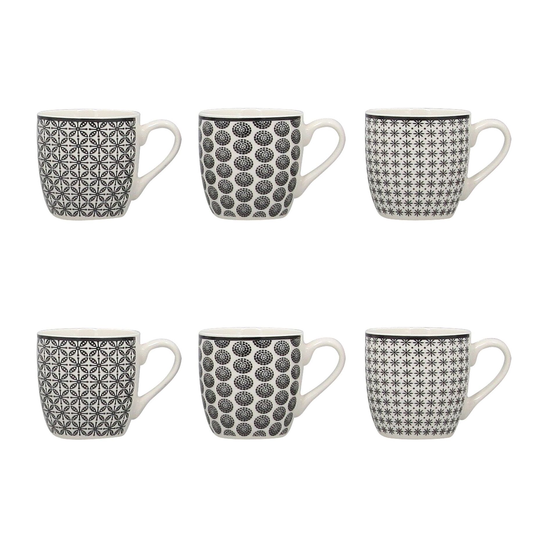 Lot de 6 tasses en porcelaine - 3 décors assortis 18cl GRAPHIK