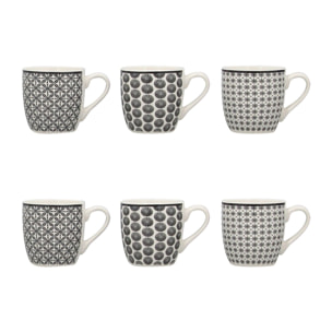 Lot de 6 tasses en porcelaine - 3 décors assortis 18cl GRAPHIK