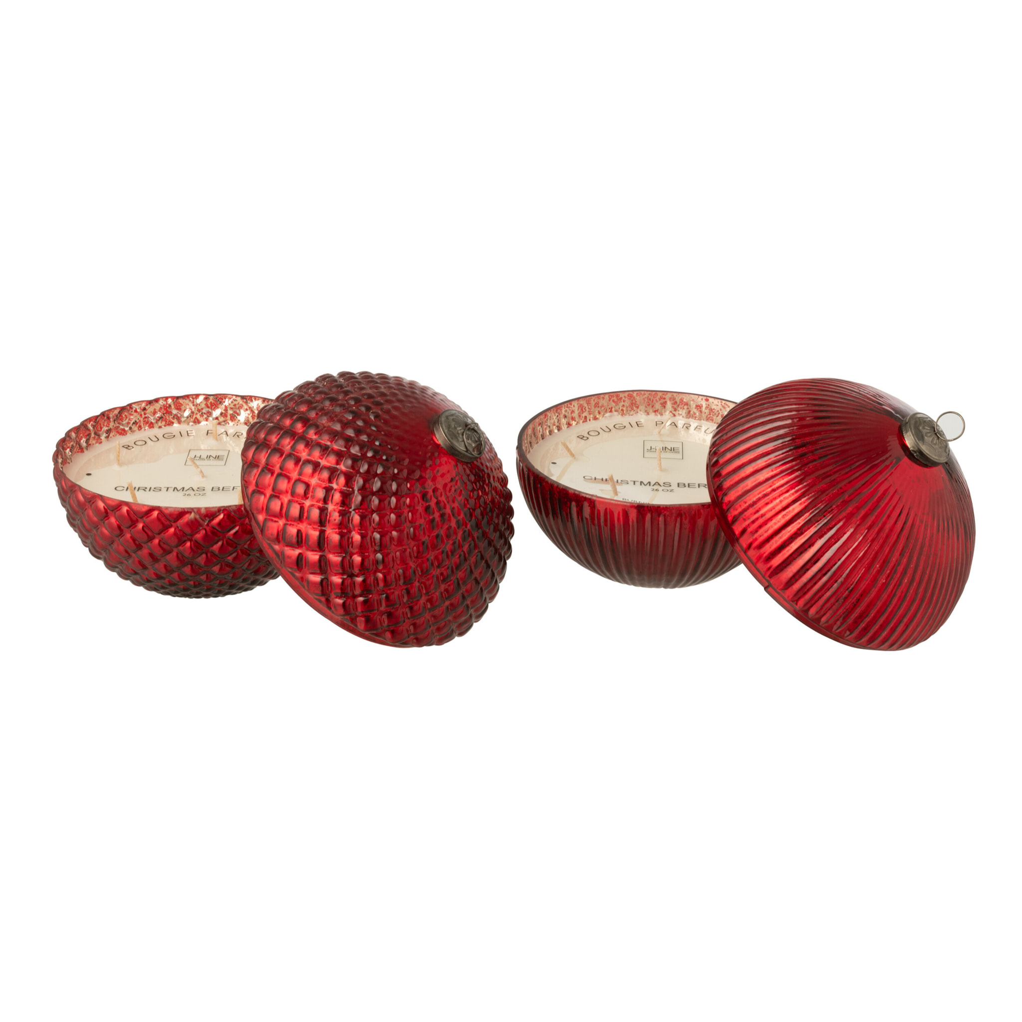 J-Line bougie parfumée Boule De Noël - verre - bordeaux - large - 2 pcs