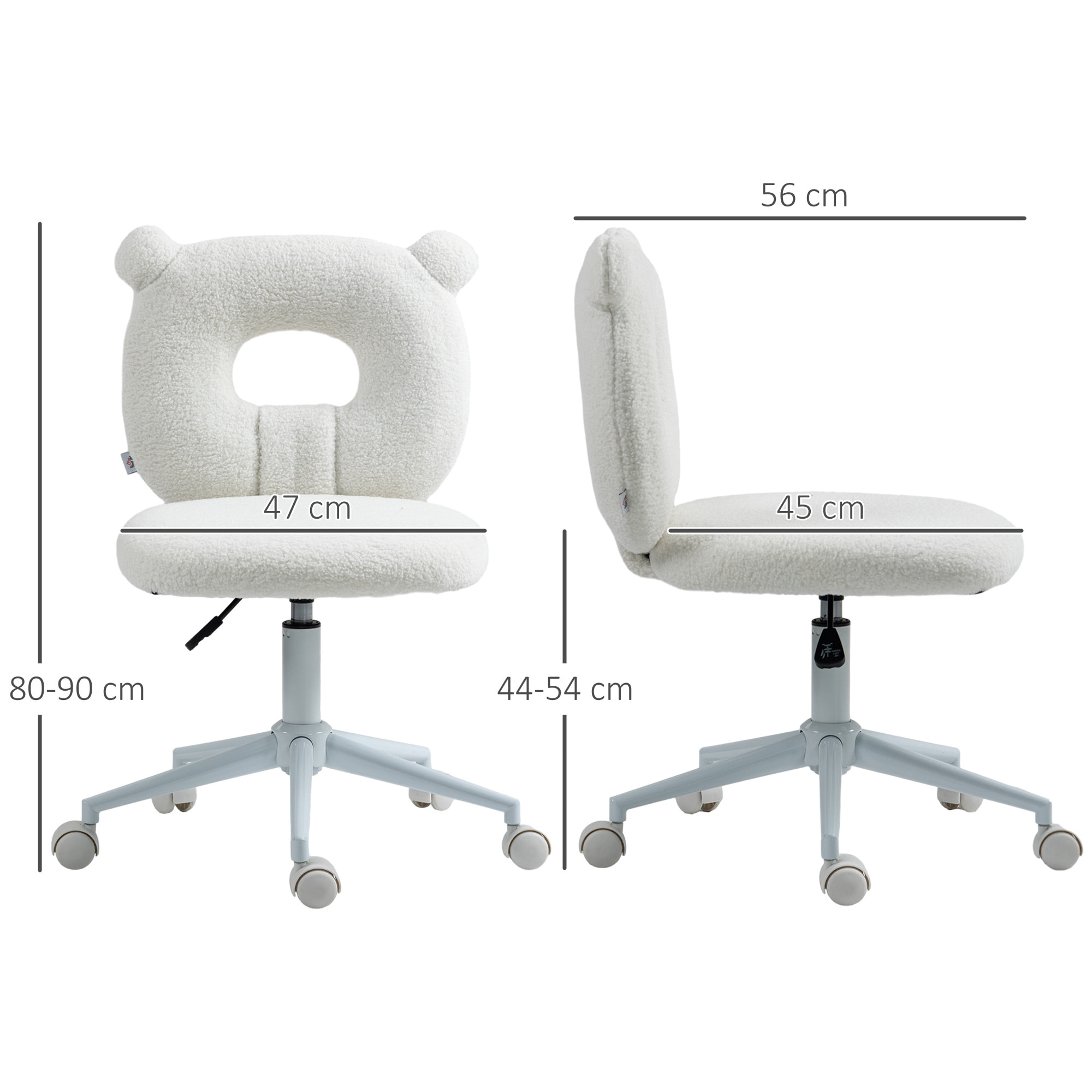 Silla de Escritorio Moderno de Borreguillo Silla Giratoria Infantil con Asiento Ajustable en Altura y Respaldo en Forma de Oso Carga 120 kg