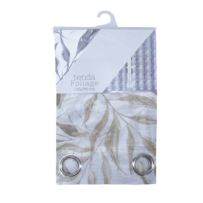 TENDONE FOLIAGE BIANCO/MARRONE CON OCCHIELLI 145X290 CM