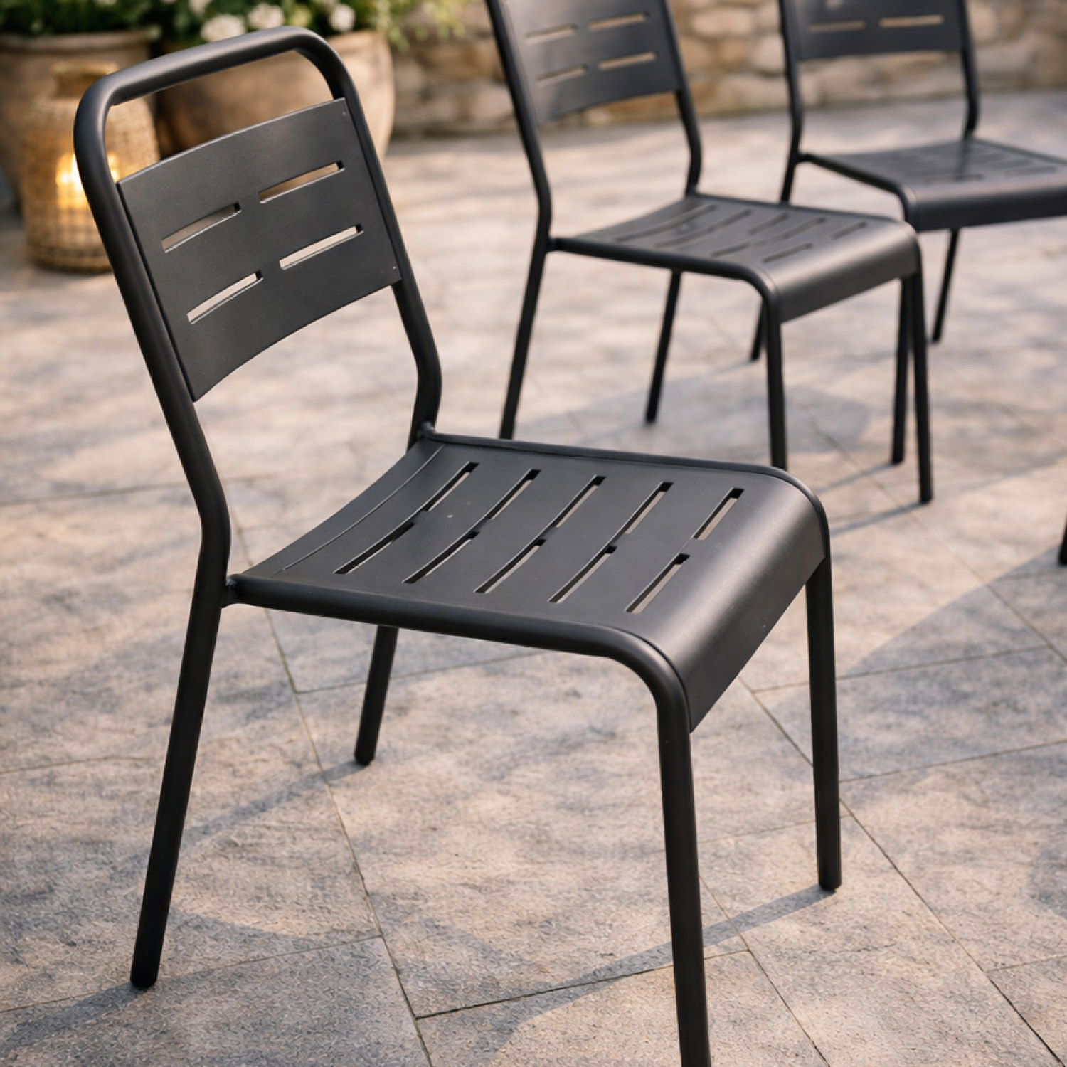 Lot de 6 chaises de jardin empilables gris foncé EVORA