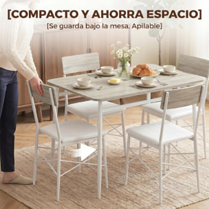 HOMCOM Juego de Mesa y Sillas de Comedor 5 Piezas, Mesa de Cocina Rectangular con 4 Sillas Acolchadas, Estilo Moderno, Marco Metálico, para Espacios Pequeños, Salón, 106x66x75 cm, Roble y Blanco