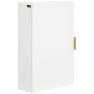 Armoire murale de salle de bain - porte, 2 étagères - poignée métal doré MDF blanc