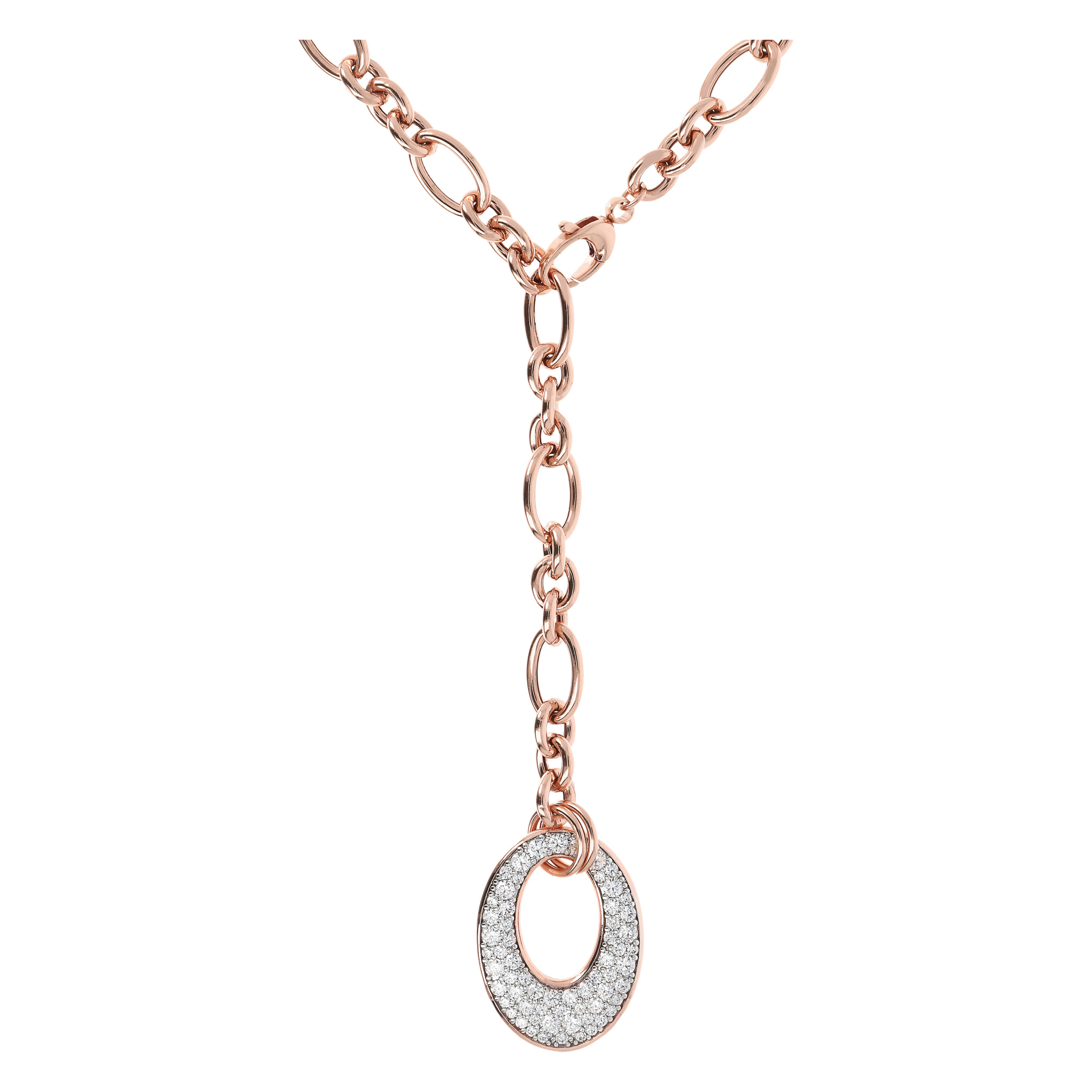 Collana a Cravatta Catena Figaro e Pendente Ovale Pavé in Cubic Zirconia