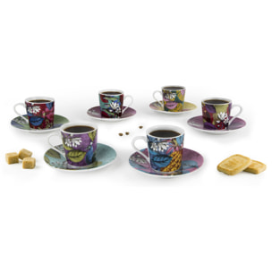 Set 6 tazze caffè Excelsa Rhapsody, porcellana multicolore