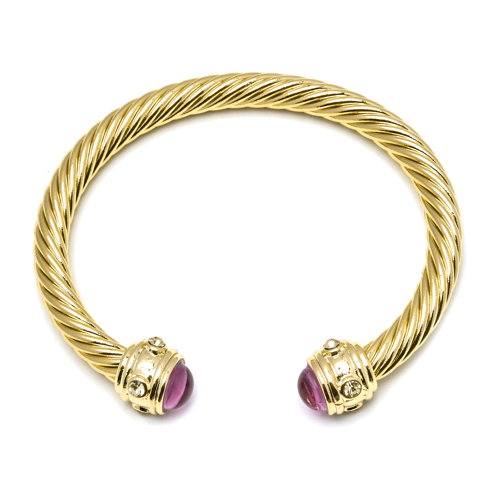 Brazalete de Cristal Morado acabado en oro amarillo de 18k