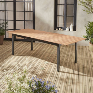 Table de jardin en bois aluminium extensible 200/250cm avec rallonge - Sevilla - bois d'Eucalyptus huilé et structure anthracite