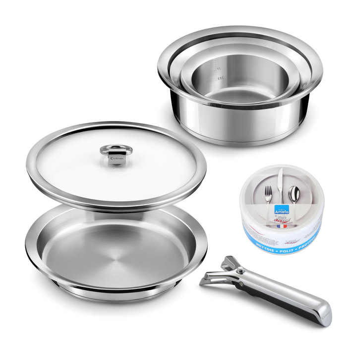 copy of Ycône - Batería de cocina 3 piezas : 1 sartén Ø 24 cm, 2 asas extraíbles y 1 tapa