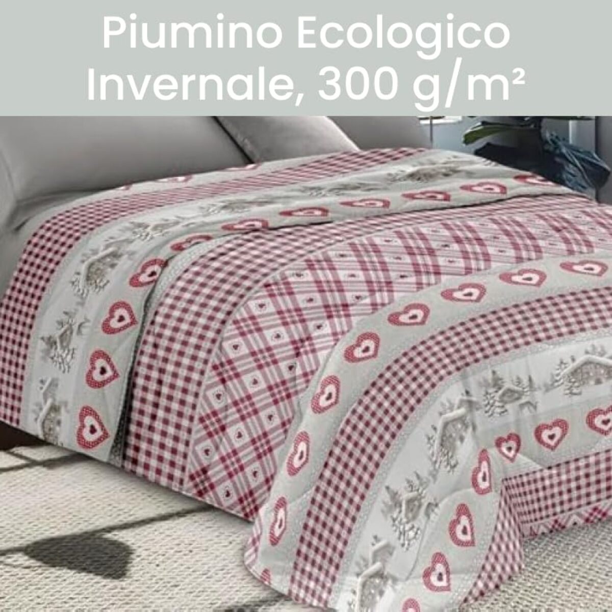 INTRECCI Piumino Singolo, 170 x 260 cm, Piumino Ecologico, Caldo, Invernale, 300 g/m², Anallergico e Antiacaro, Made in Italy, Lavabile in Lavatrice, Soffice, Morbido. Fantasia: Tirolo