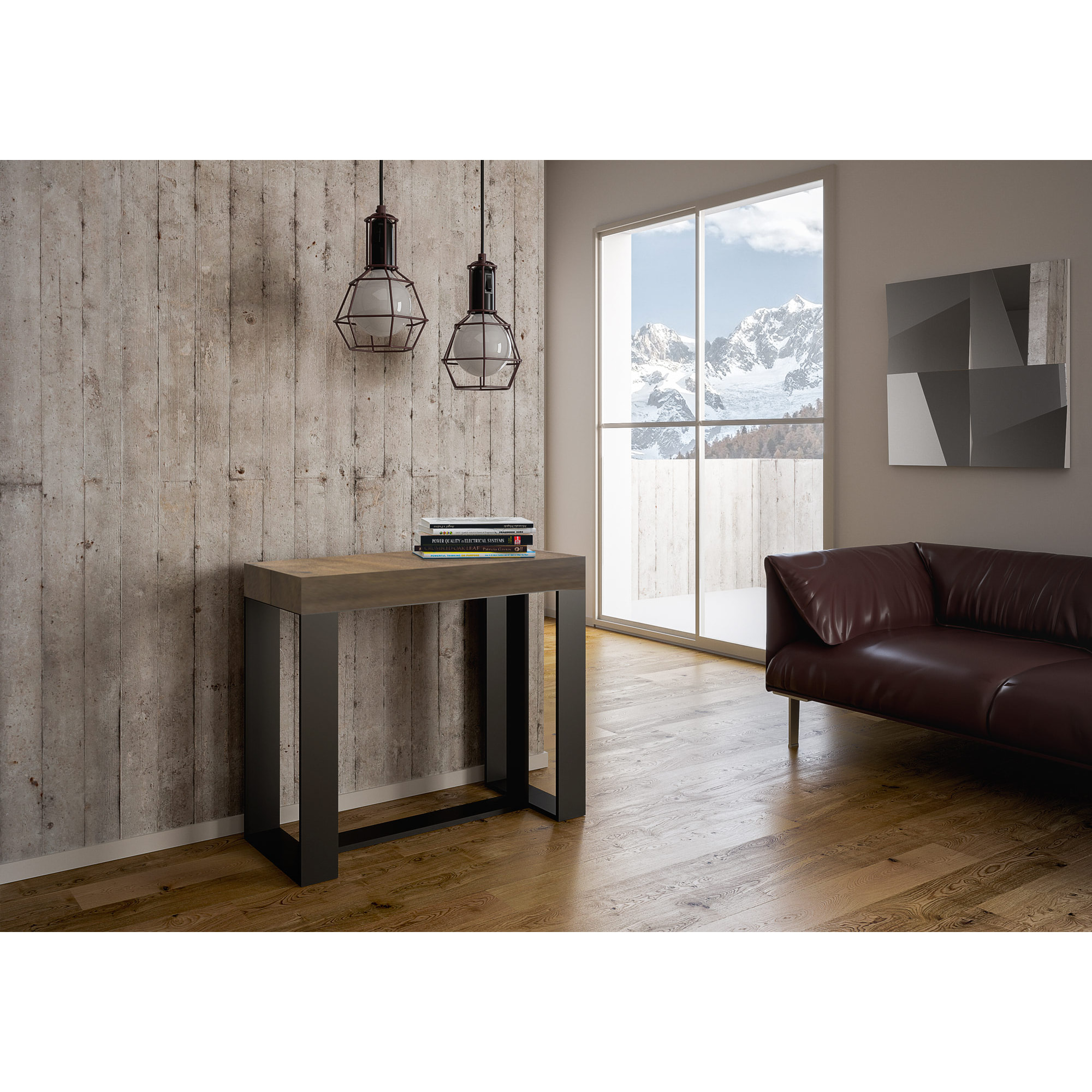 Console extensible 90x40/300 cm Futura Noyer cadre Anthracite