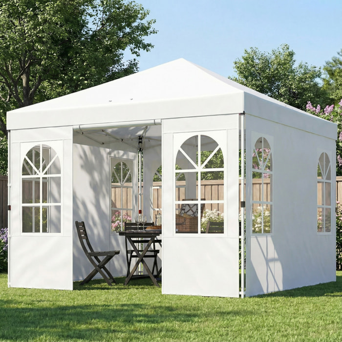 Carpa Plegable 3x3 m, Pop-up, con 4 Laterales Extraíbles, Cenador de Jardín con UPF50+, Bloqueo Central, Altura Ajustable, Bolsa de Transporte, Sacos Arena, Gazebo para Exterior, Blanco
