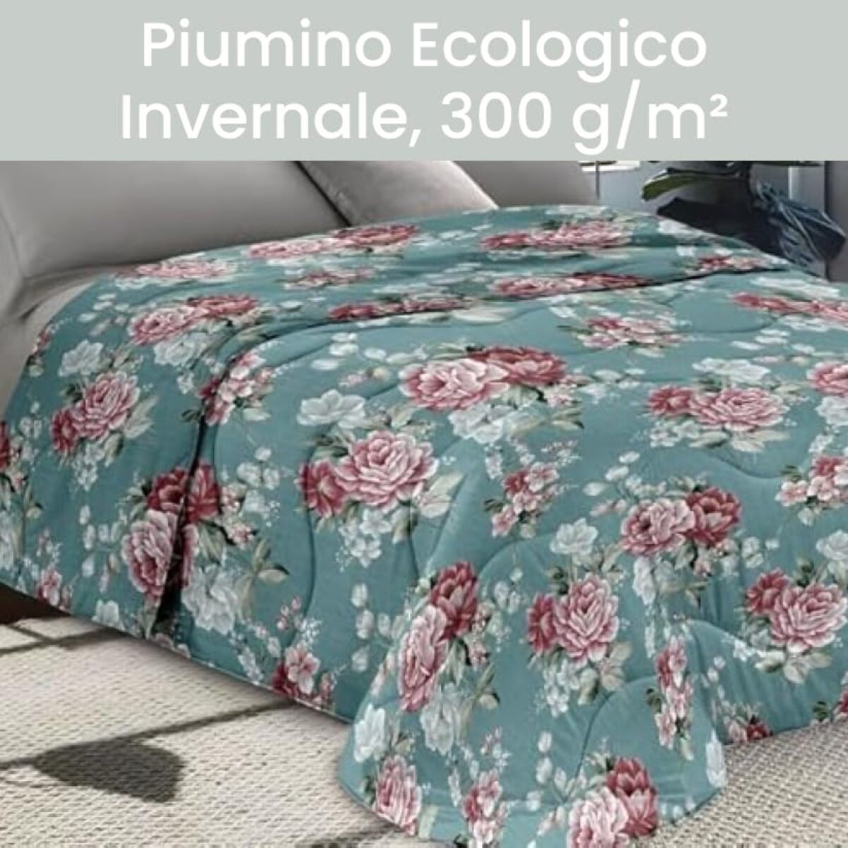 INTRECCI Piumino Singolo, 170 x 260 cm, Piumino Ecologico, Caldo, Invernale, 300 g/m², Anallergico e Antiacaro, Made in Italy, Lavabile in Lavatrice, Soffice, Morbido. Fantasia: Bouquet