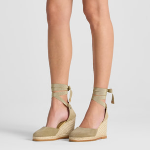 Alpargata Camila cuña de yute con doble plataforma en serraje y piso de cuero