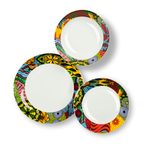 Service 18 assiettes Excelsa Afrique, porcelaine, multicolore