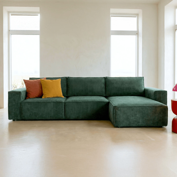 Canapé d'angle convertible 5 places en velours côtelé - HARPER