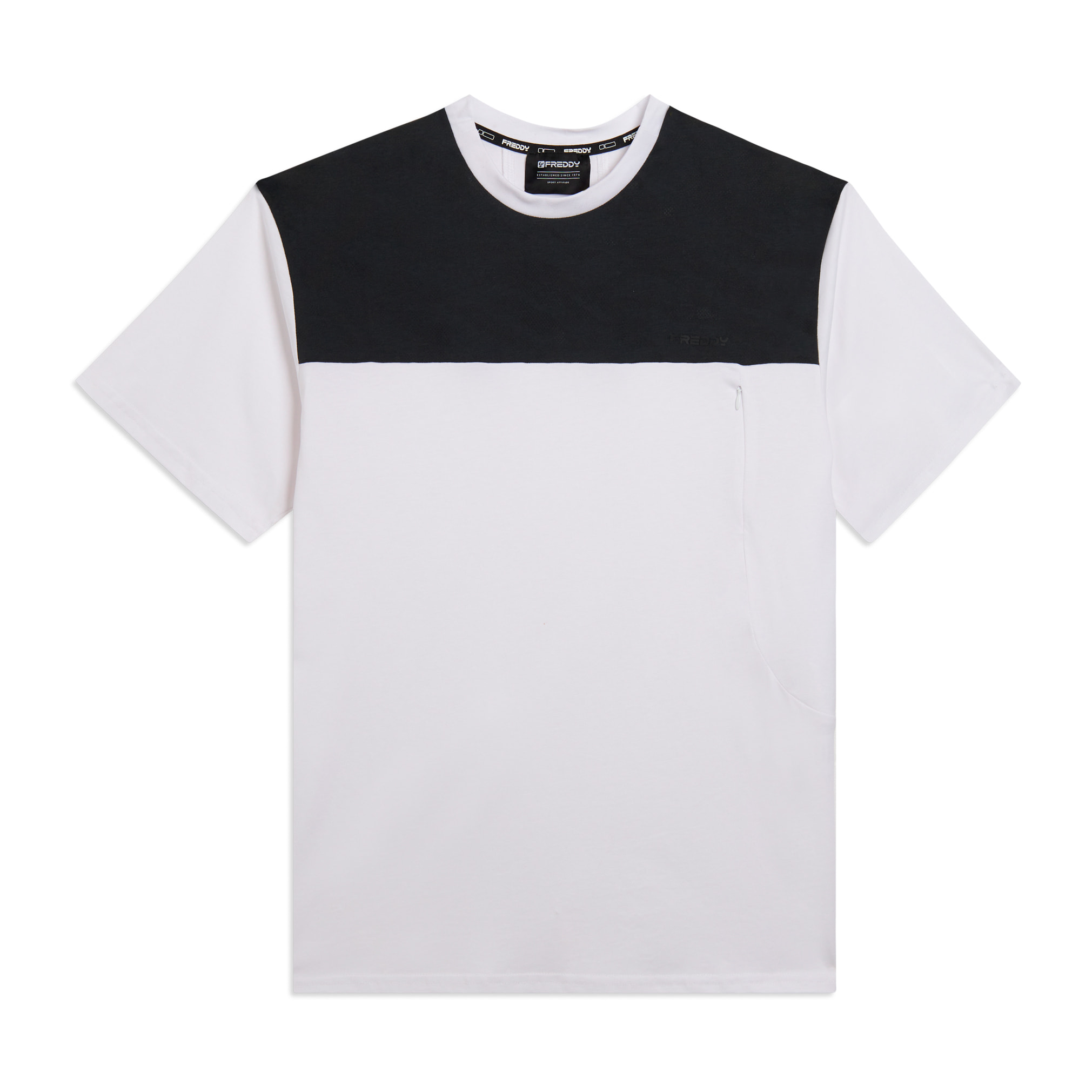 T-shirt con stampa fantasia e taschino zippato