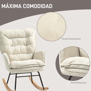 Mecedora Tapizada en Chenilla Silla Mecedora con Patas de Madera de Haya y Reposabrazos Mecedora para Lactancia Carga 120 kg para Dormitorio Salón Beige