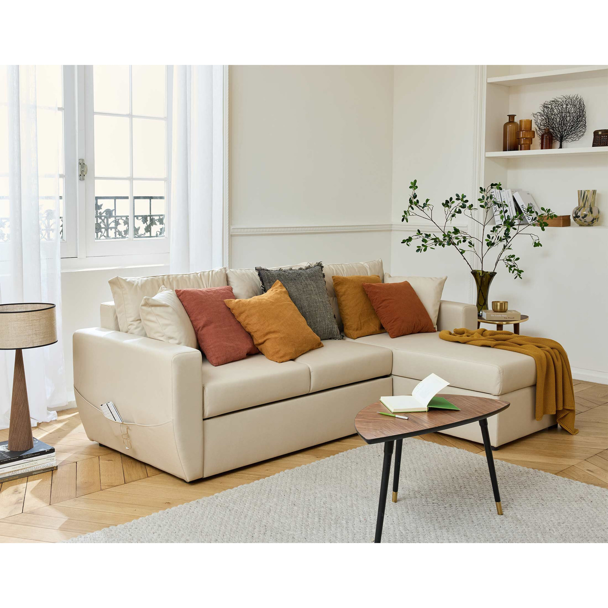 Astoria - canapé d'angle réversible 4 places - convertible avec coffre - en simili - Beige