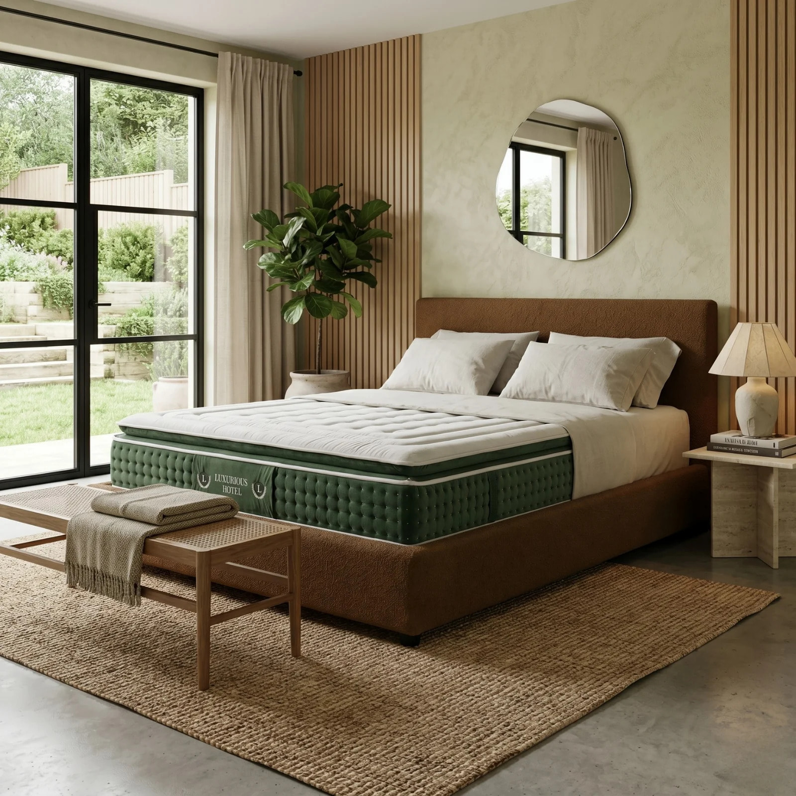 Ensemble matelas Jade & lit coffre Colisée | Mémoire de forme et ressorts ensachés | Grande capacité de stockage | Bouclette | Sable