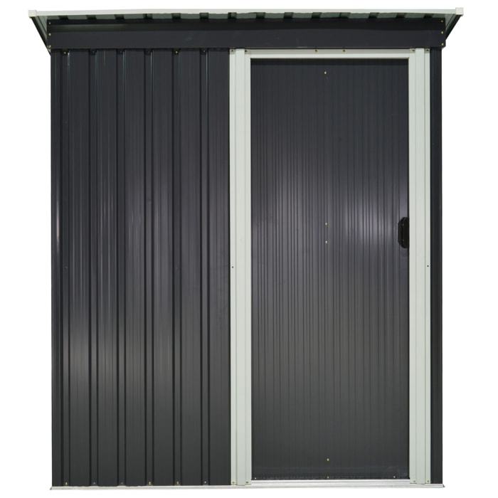 Cobertizo de Jardín Exterior 1,5 m² 163x89x182 cm Caseta Metálica para Herramientas con Puerta Corredera y Techo Inclinado para Terraza Patio Negro