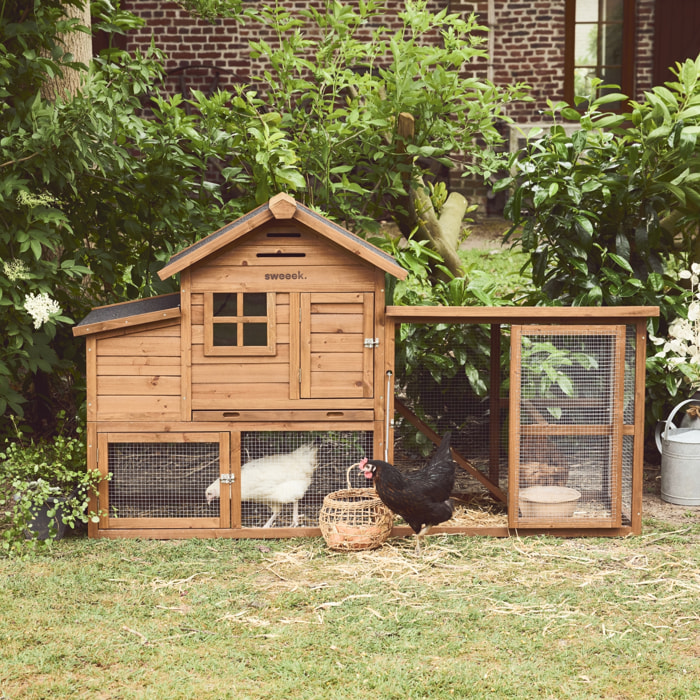 Poulailler en bois GELINE. 4 poules. cage à poule avec enclos