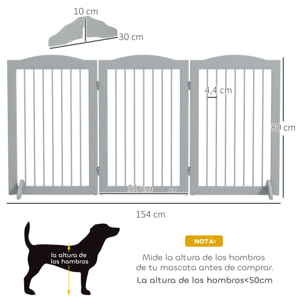 Barrera de Seguridad para Perros Plegable para Escaleras y Puertas Valla para Perros Pequeños y Medianos de 3 Paneles con Soporte de Pie para Interiores 154x30x80 cm Gris