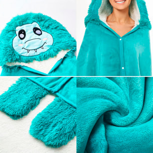 Robe coperta per adulti con design cappuccio dinosauro. 120x152 cm.