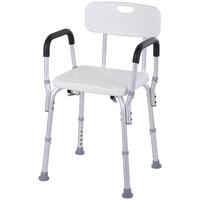 Chaise de douche siège de douche ergonomique hauteur réglable pieds antidérapants charge max. 135 Kg alu HDPE blanc