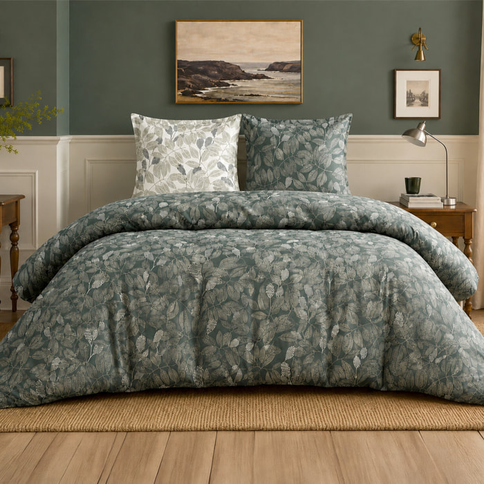 Parure housse de couette 100% percale de coton motif feuilles - EMERIDE