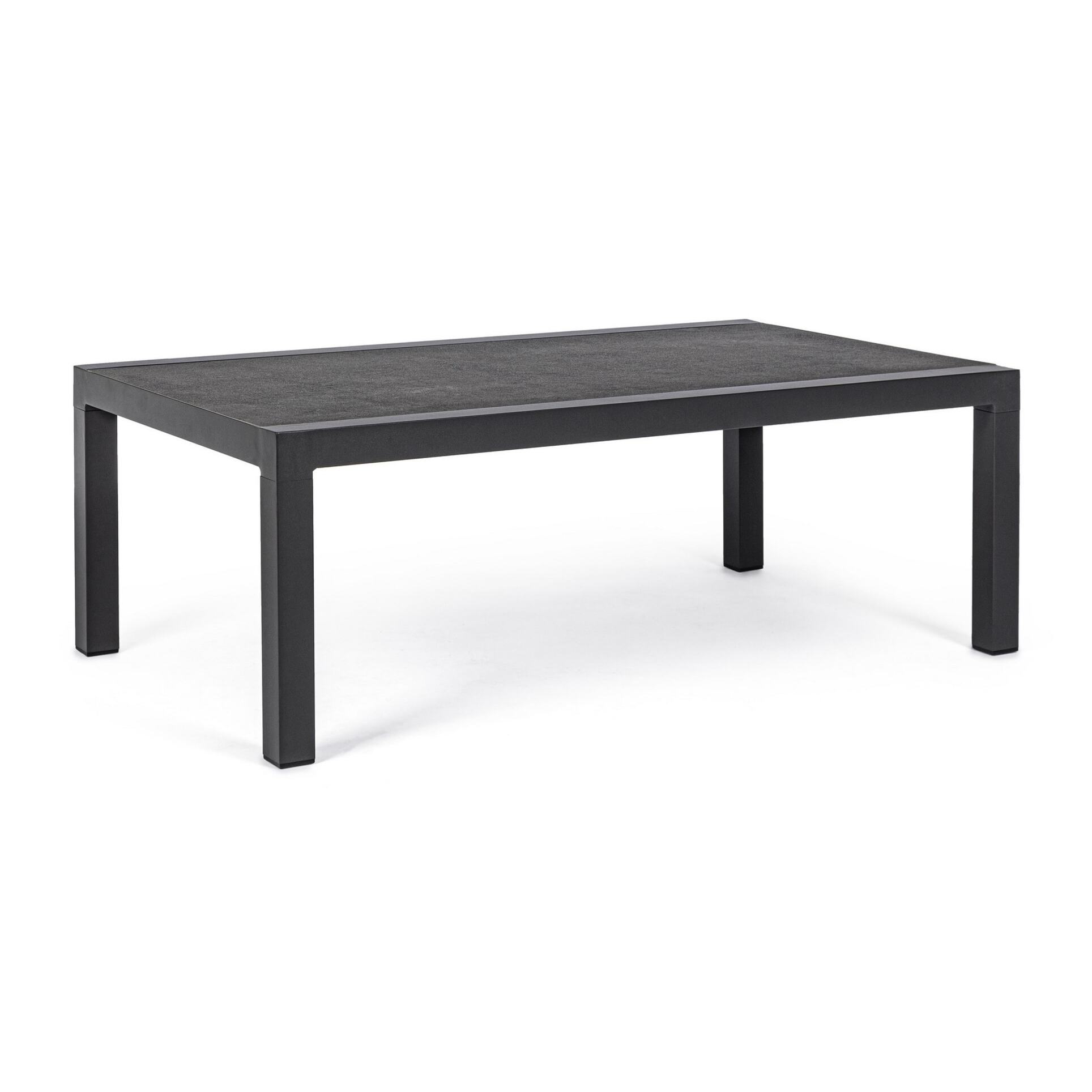 Tavolino da giardino OVIEDO con piano in ceramica e struttura in alluminio antracite, 120×70 cm