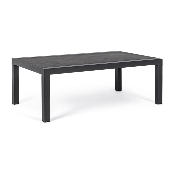 Tavolino da giardino OVIEDO con piano in ceramica e struttura in alluminio antracite, 120×70 cm