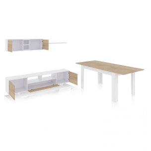 Pack salón con mesa de comedor Kenzo Plus VB Blanco Artik (Blanco Mate) - Roble Canadian