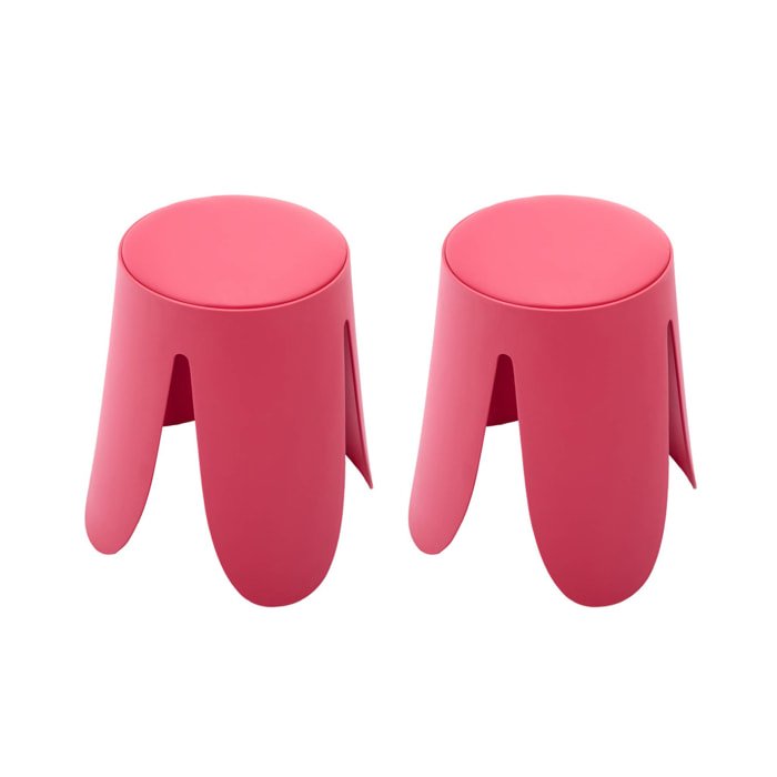 Set de 2 tabourets empilables. simili cuir rose. NIKI. Ø30 / 44 x H46cm