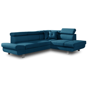 Lisbona - Canapé d'angle droit convertible - 5 places - avec têtières - Bleu canard