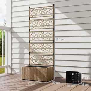 Jardinera con Enrejado de Ratán Jardinera Exterior Grande con Enrejado 2 Macetas Extraíbles para Plantas Trepadoras para Jardín Patio Terraza 57x30x150 cm Natural